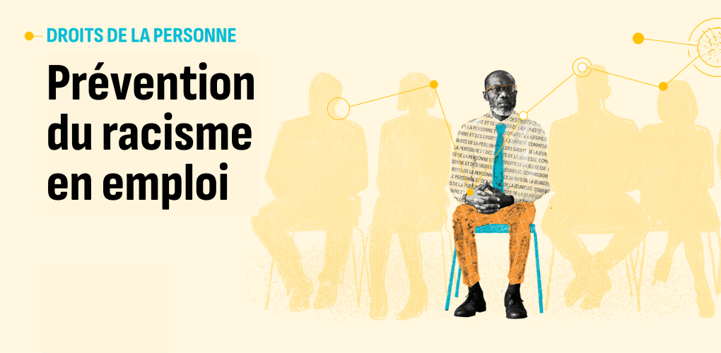 Image de la formation sur le racisme : une personnage dessiné d'un homme noir assis sur un banc.